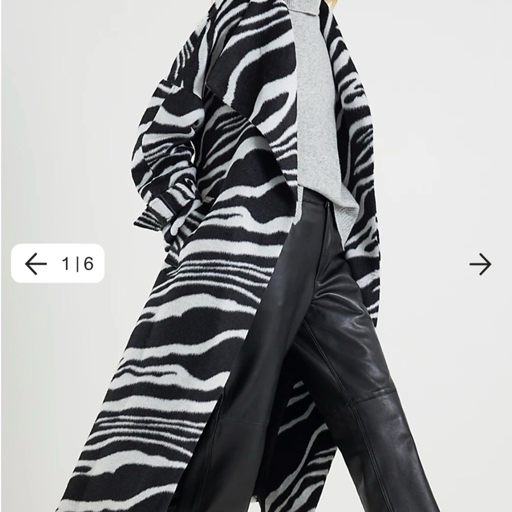 River Island Black Zebra Print Batwing Sleeve Belted Coat